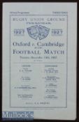 1927 Oxford v Cambridge Varsity Match Rugby Programme: Cambridge triumph, their backs incl five from