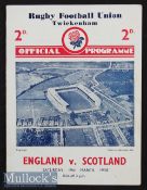 1938 England v Scotland Rugby Programme: In Scotland’s Triple Crown/Champs season, ‘Wilson Shaw’s