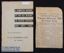 Rare 1949 NZ All Blacks Complete Record of the 1949 tour to S Africa Booklet: With a little wear &