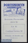 Bert Williams Signed 1945 FA XI v Combined Services XI football programme date 12 Dec at