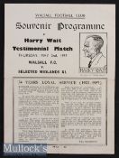 1956/57 Walsall v Selected Midlands XI Football programme single sheet Harry Wait Testimonial match,