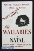 Rare 1953 Natal v Australia Rugby Programme: 40pp carefully compiled effort with thoughtful pen