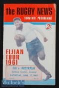 1961 Australia v Fiji Rugby Programme: 2nd Test of the Fijian Tour, at Sydney Cricket Ground on June