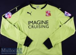 Kean No 12 Match Worn Swindon Town Goalkeeper football shirt long sleeve in lime green, size L