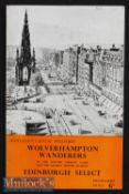 1953/54 Edinburgh Select v Wolverhampton Wanderers Football programme played August 1st, signed to