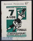 Scarce 1929 Middlesex Sevens Rugby Programme: The fourth tournament, an issue along the standard