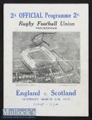 1932 England v Scotland Rugby Programme: In a season ending with England in a three-way tie for
