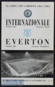 1963/64 Inter Milan v Everton Football programme European Cup played September 25th, no staples with