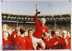 1966 England World Cup Colour Poster depicts the famous scene lifting the World Cup Trophy, measures