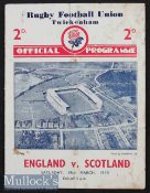 1938 England v Scotland Rugby Programme: In Scotland’s Triple Crown/Champs season, ‘Wilson Shaw’s