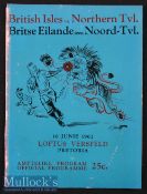 Scarce 1962 British & Irish Lions in SA Rugby Programme: 24pp large strikingly-covered issue for