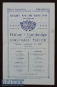 1932 Oxford v Cambridge Varsity Match Rugby Programme: Creased and with a grubby rear fold but