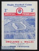 1937 England v Wales Rugby Programme: Slightly creased and with one small edge tear, standard