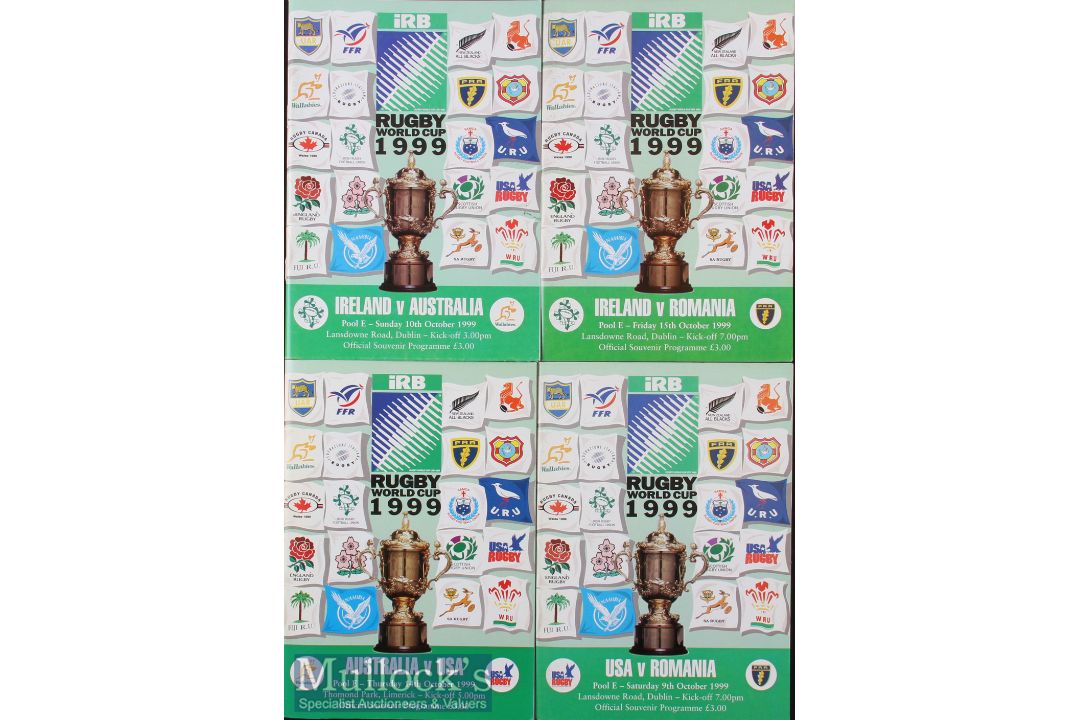1999 Rugby World Cup Final etc Programmes (4): Pool E games, Ireland v Australia and v Romania;