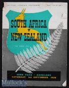 1956 New Zealand v S Africa v Rugby Programme: The final test of the famous tour, with the