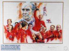 1966 World Cup Winners Colour Print with facsimile signatures of Bobby Moore and Alf Ramsey measures