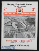 1938 England v The Rest Final Trial Rugby Programme: Lovely clean un-creased 4pp card for this