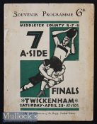 Scarce 1928 Middlesex Sevens Rugby Programme: Only the third held, an iconic design with green &