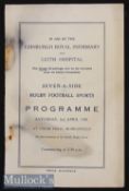 1938 Edinburgh Rugby Sevens Programme: 8pp thick paper issues, staples rusted but spine intact,