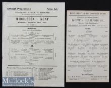 1921/1927 Kent County Championship Rugby Programmes (2): Single card and single sheet