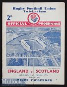 1936 England v Scotland Rugby Programme: The 4pp Twickenham card for another Obolensky outing and