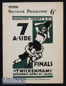 1932 Middlesex Sevens Rugby Programme: Lovely condition with the traditional cover & contents.