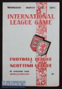 1949/50 Football League v Scottish League played at Middlesbrough Football programme played March