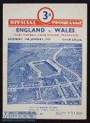 1952 England v Grand Slam Wales Rugby Programme: The usual Twickenham card and an 8-6 win for