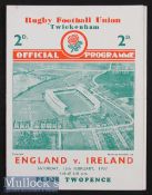 1937 England v Ireland Rugby Programme: In an England Triple Crown/Champs season, lovely clean