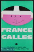 1969 France v Wales Rugby Programme: An 8-8 draw in Wales’ Triple Crown and Championship season,