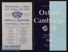 1945 & 1946 Oxford v Cambridge Varsity Match Rugby Programmes (2): Nice pair, the quite rare first