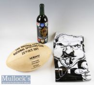 Unusual Rugby Trio (3): Full size tan plastic replica rugby ball display for the National Sporting