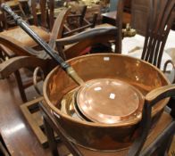 A large copper preserve pan,