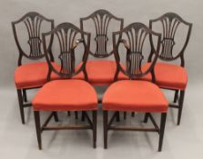 A set of five mahogany Hepplewhite style dining chairs.