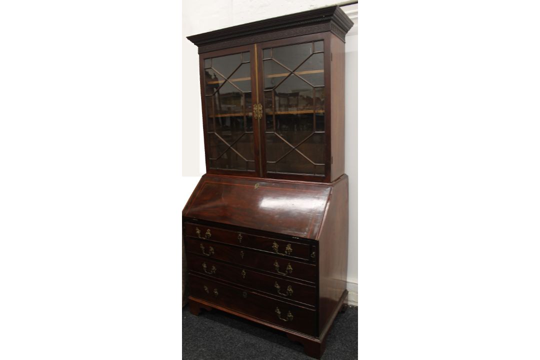 A 19th century mahogany bureau bookcase. 210 cm high x 112 cm wide. - Image 1 of 5