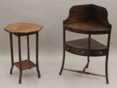 A 19th century corner wash stand and a table.