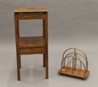 A Victorian brass and oak magazine rack and a mahogany nightstand. The former 35 cm wide.
