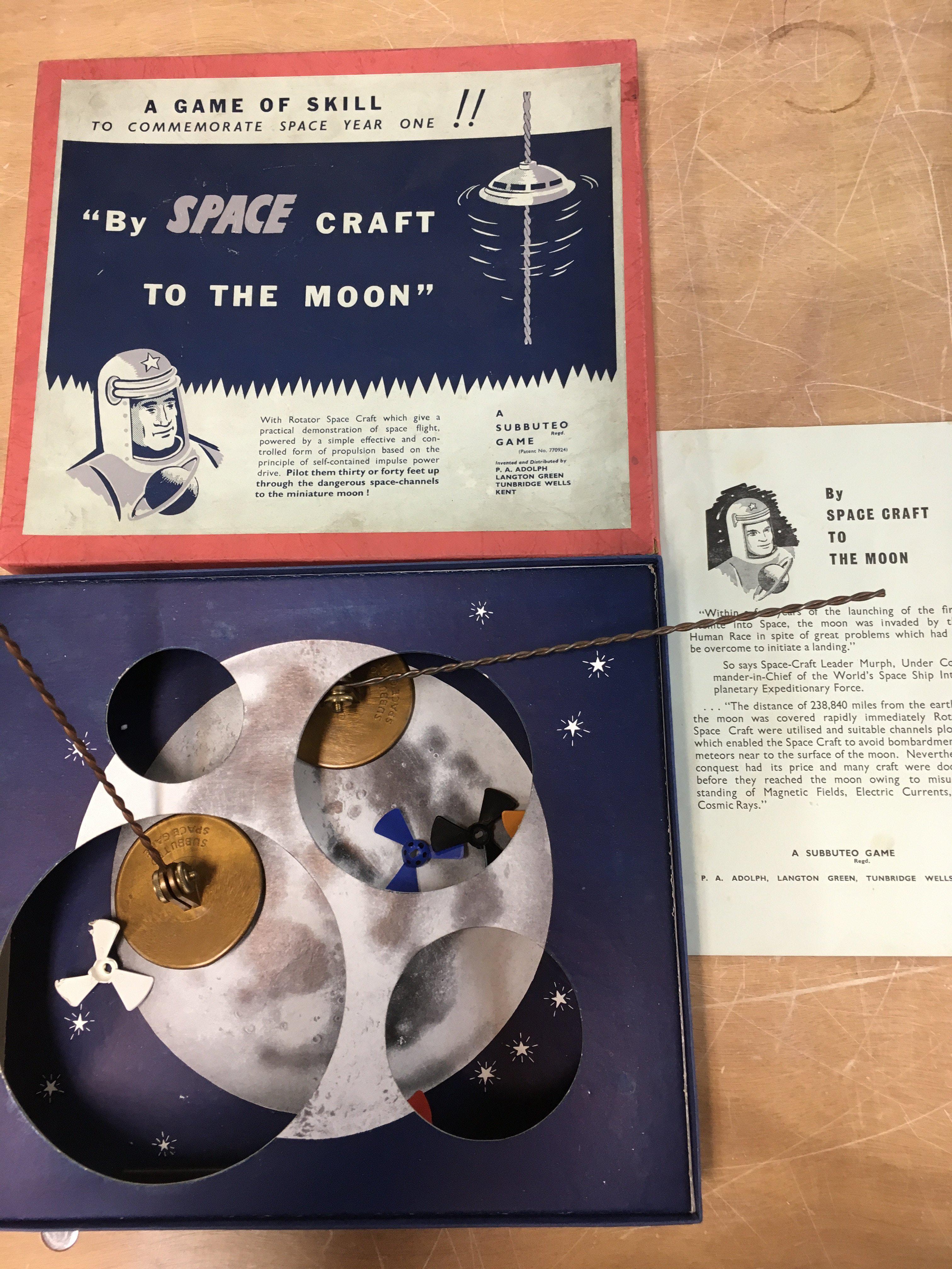 A Subbuteo game, By Space craft to the moon, 1950s