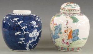 A 19thC Chinese ginger jar decorated with figural scene, with mark to base together with a similar