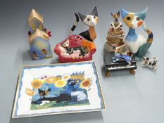 Rosina Wachtmeister for Goebel cat models and large signed oblong dish, tallest 30cm