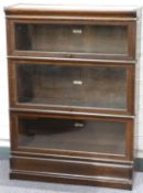 Globe Wernicke glazed oak three tier bookcase with ivorine label, W87 x D30 x H130cm
