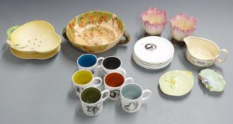 A collection of ceramics including Carltonware, Susie Cooper, Royal Worcester, pair of majolica