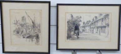 Frank Patterson (British 1871-1952): Two pen and ink drawings 'Maidstone' and 'Chilham, Kent',