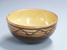 Winchcombe Pottery signed Sidney Tustin bowl with geometric decoration, H8.5, diameter 18cm