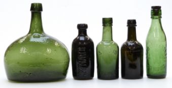 Five glass bottles, some local interest including Stroud Brewery, Godsell & Sons Stroud and Imperial