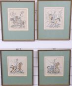 Four 19thC style coloured military engravings of 9th, 12th Lancers, 15th Hussar and 17th Light