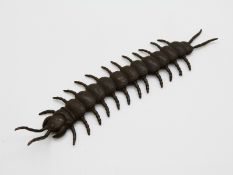 Japanese bronze centipede with marks to base, 15cm long