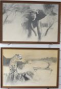 Mark Enslin: Two African studies, one an elephant, the other two leopards, both signed and dated 85,