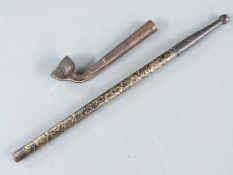 Chinese opium pipe with gilt floral decoration, 45cm long