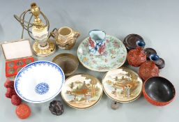 A pair of Chinese cinnabar lacquer vases, late 19thC/20thC Chinese plate, 19thC Japanese Satsuma